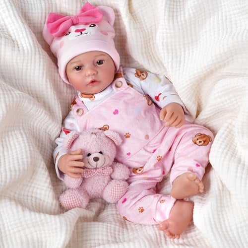 BABESIDE Reborn-Baby Mädchen - 17 Zoll Reborn Puppen Lebensecht mit Stoffkörper, Realistische Neugeborene BabyPuppe mit Bezaubernder Outfit & kompletten Accessoires, Geschenk für Kinder ab 3 Jahren