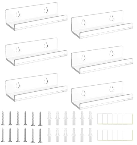 JOVIA Set of 6 Vinyl Record Wall Mount Racks, CD Album Wall Display Shelves, Transparent Wall-Mounted Storage Racks, Floating Shelves for Storing and Displaying Records, Suitable for Home Decoration