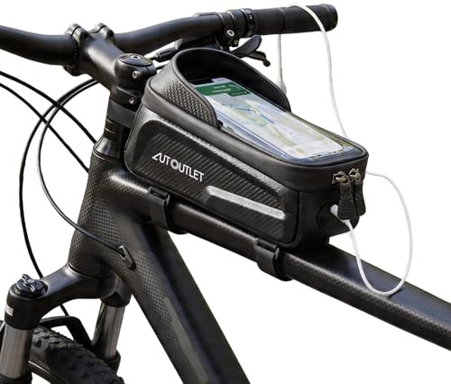 AUTOUTLET Fahrradtasche Rahmen, 1,5L Eva Hartschale Rahmentasche Fahrrad Lenker Wasserabweisend Handytasche für Smartphones bis 6,8 mit TPU Touchscreen & Kopfhörerloch, für Rennrad MTB E-Bike