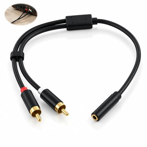Adaptador 2RCA Macho a Jack 3.5 mm Hembra, Cable Audio Estéreo 30 cm, Conversor RCA en Y Aux a 3.5 mm para Amplificador Altavoces Tocadiscos Mezclador TV Móvil Tablet PC Conectores Dorados