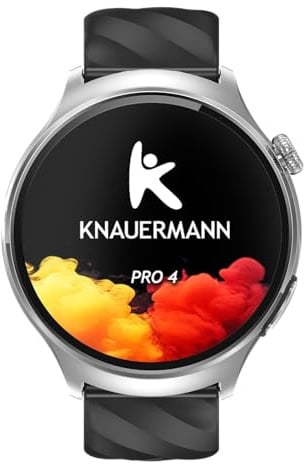 Knauermann PRO 4 EKG-Gesundheitsuhr mit Telefonfunktion – Smartwatch in Silber – Puls, Blutdruck, HRV, Schlafanalyse – Für Damen und Herren – Silikonarmband Silber