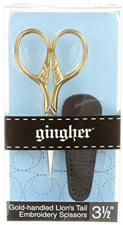 Gingher 3.5 Inch Gold-Handled Lion's Tail Embroidery Scissors (01-005870)