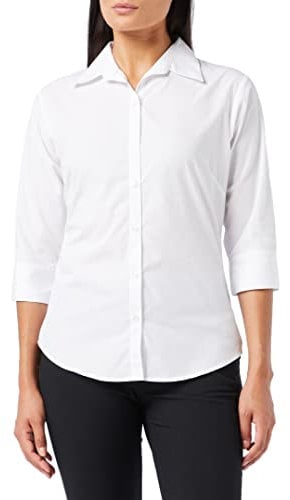 Premier Workwear Women's 3/4 Sleeve Poplin Blouse, White, 12