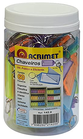 Acrimet Portachiavi in Plastica 60 pezzi con Anello in Metallo e etichetta di Carta (Colori Assortiti)