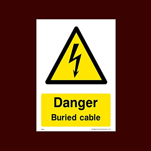 Danger Buried Cable Plastic Sign (WEH51) - Electric Hazard, Voltage, Danger of Death, Cables, Wires, Electric Fence