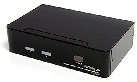 StarTech.com 2 Port DVI USB KVM Switch mit Audio und USB 2.0 Hub - 2-fach Dual DVI-I USB Umschalter, Schwarz