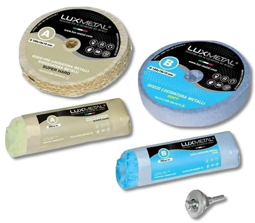 2 polierpaste 250 g - 2 Polierscheibe 100 mm - Polierset Lux Metal set DIY kit Schleifpaste Metall, Aluminium, für Bohrmaschine, Edelstahl, Messing, Kupfer, Holz, Kunststoff, schleifmaschinen, messer
