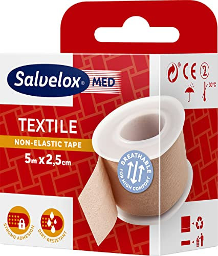Salvelox ® | Esparadrapo Textile | Excelente adhesión a la piel y resistente a la suciedad | Color beige | 5x2.5cm