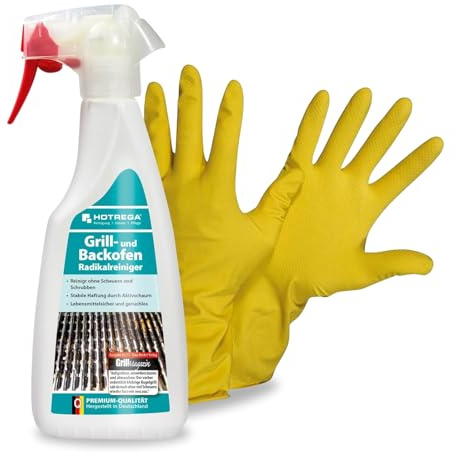 HOTREGA Grill & Backofen Radikalreiniger 500ml | Entfernt Eingebranntes | Inkl. Handschuhe | Reinigt Edelstahl, Glas, Keramik & Kochfelder | Lebensmittelsicher | Frei von Chlor & Lösemitteln