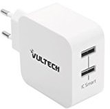 Vultech CC-224WH Caricatore USB da Muro, 2 Porte 4,8A 24W Universale con Adaptive Intelligent Charge Ricarica Rapida per Samsung, iPhone, Huawei, iPad, Tablet etc