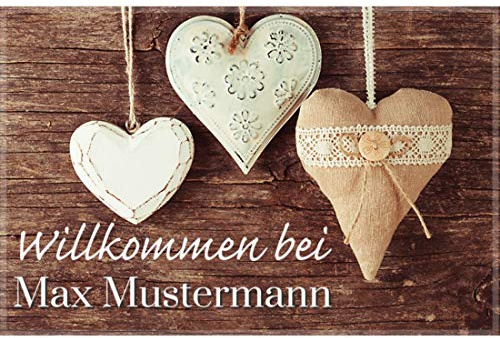 Manutextur Fußmatte mit Namen - Motiv Herzen - viele Motive - Schmutzfangmatte personalisiert - Größe 50x80 cm - persönliches & individuelles Geschenk
