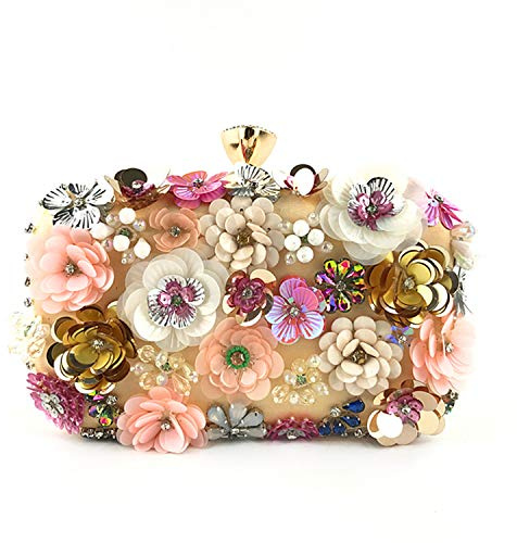 Lanpet Women Clutches Flower Evening Handbag Chain Strap Shoulder Bag Gold