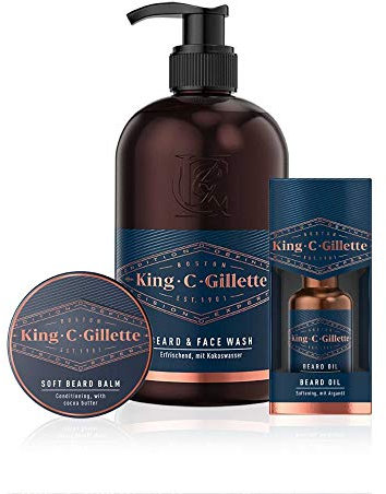King C. Gillette Bartpflege Set mit Bartöl Herren, Bartshampoo und Bartbalsam, für Ihn