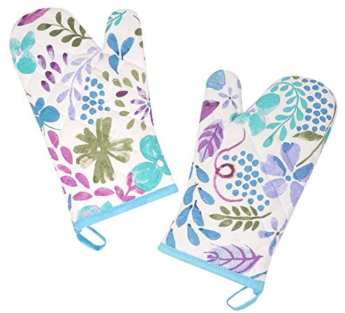 Lashuma Backhandschuhe bunt 30x20 cm, Handschuh Aquarell Motiv, Küchenhandschuhe Set 2 teilig