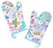 Lashuma Backhandschuhe bunt 30x20 cm, Handschuh Aquarell Motiv, Küchenhandschuhe Set 2 teilig