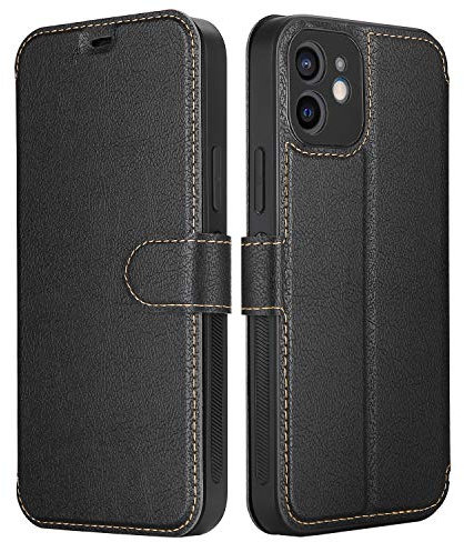 ELESNOW Case for iPhone 12, Premium PU Leather Card Holder Wallet Flip Phone Case Cover Magnetic Closure Compatible with Apple iPhone 12-6.1 (Black)