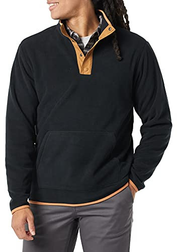 Amazon Essentials Men's Snap-Front Pullover Polar Fleece Jacket, Black Camel Colour Block, XXL