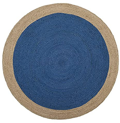 DNR Teppich, indisch, Naturfaser, rund, 150 x 150 cm, Blau / Braun