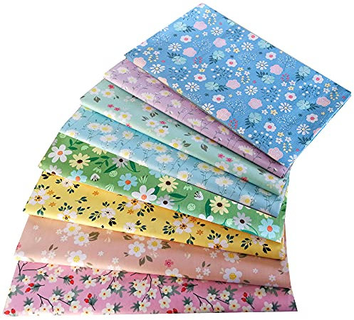 8 Stück 46 x 56 cm Stoffe zum Nähen Baumwolle,Patchwork Stoffe Paket,Stoff für mundschutzmasken, Stoff-Quadrate & Quiltingstoffe für Patchwork Handgemachten,Floret