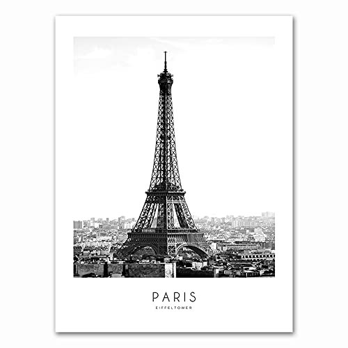 TYIYT Schwarz Weiß Frankreich Paris Stadt Wahrzeichen Gebäude Eiffelturm Landschaft Leinwand Malerei Wandkunst Poster Wohnzimmer Büro Wohnkultur Wandbild 30 x 40cm