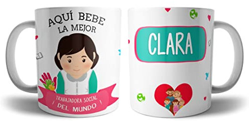Kartoon Kase Taza Trabajadora Social Original Personalizada con Nombre | Mejor del Mundo Taza Profesiones de Cafe Desayuno para Regalar (Trabajadora Social)
