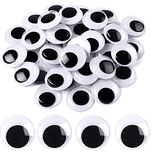 JULMELON Selbstklebende Wackelaugen, 500 Stück Schwarz Wackelaugen Selbstklebend 25mm Kunststoff Kulleraugen Selbstklebend für DIY Handwerk Dekoration