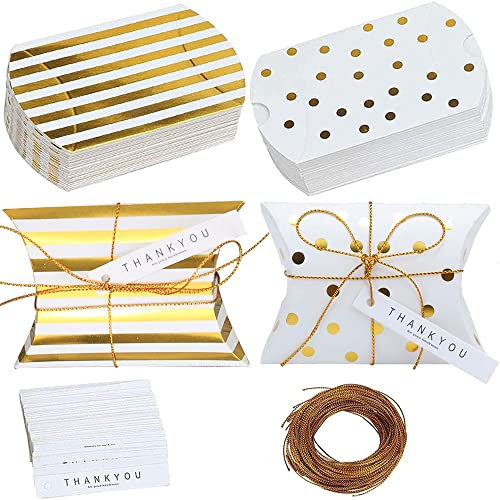 50 Stück Party-Geschenk-Kissenschachtel, Kissenpapier-Süßigkeitsschachteln, Weißbuch-Kissenschachtel, Kraftpapier Kleine Geschenk-Kissenschachteln mit Dankeschön-Karte, für Hochzeit, Party (2 Arten)