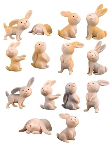 Angoily Mini Hasen Figuren: 14 Stück Miniatur Kaninchen Figuren Osterhasen, Hase Figure Mini Hase Deko Harz Osterhase Kaninchen,Dekofiguren Zur Osterdekoration