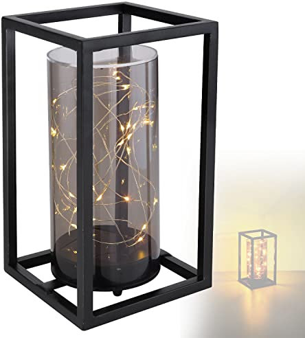 bmf-versand® Solarlampe für Außen Stehend Laterne mit Pflegetuch – Solarleuchte Garten 25 cm Hoch – Außenleuchte Gartenlampe LED – Leuchte Solar Aussenlampe IP 44 Metall Acryl Schwarz Schalter