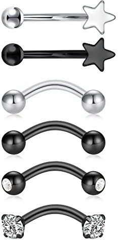 LAURITAMI 1,2 mm Rook-Piercing mit gebogenem Stab aus Edelstahl, 16 g, 8 mm, Edelstahl