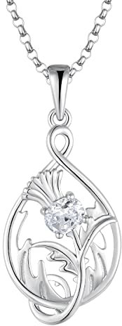 JO WISDOM Damen Halskette Schottische Distel Silber 925,Kette Anhänger Schottland Blume Outlander Schmuck,Schmuck für Frauen