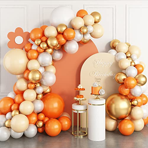Luftballons Girlande Orange, 106 Stück Orange Apricot Weiß Metallic Gold Luftballons Girlande Kit, Geburtstag Luftballons für Herbst Erntedankfest Babyparty Hochzeitstag Festival Party Dekorationen