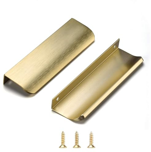 Satanga Lot de 10 poignées de porte plates en aluminium brossé pour armoires de cuisine - Longueur totale : 15,2 cm - Installation facile