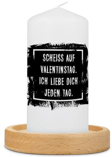 GRAVURZEILE Bedruckte Kleine Kerze - Lustiger Spruch Scheiss auf Valentinstag - Witziges Freches Geschenk für Freund Freundin zum Geburtstag Valentinstag - Stumpenkerze - Farbe: Schwarz