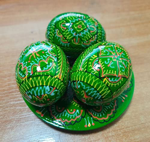 LOVARE Ukrainische Ostereier aus Holz, handbemalt, 5,1 cm, Grün, 3 Stück