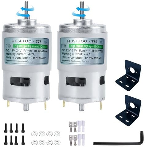 775 DC Motor 12v DC Motor High Torque DC Motor Max 20000 RPM Dual Ball Bearings Quiet Power Wheels Motor Upgrade DC Motor(with Bracket) (D Shaft Motors-2Pack)