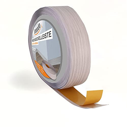 Sockelleiste LEMODO - 50 x 15 mm (Länge: 5 m, Farbe: Esche grau) - Fußleisten zuschneidbar – Weichsockelleiste selbstklebend aus PVC – Abschlussleiste Küchenarbeitsplatte, Bad, Arbeitsplatte etc.