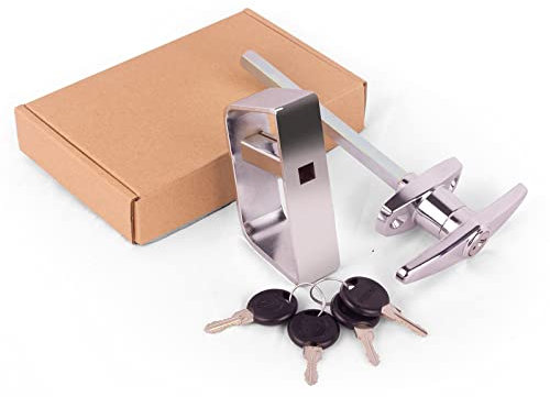 BTEOBFY Schloss-Set für Schuppentürriegel, T-Griff, mit 4 Schlüsseln, 11,4 cm Vorbau, Scheunen-Türen, Hardware-Schloss-Set für Spielhäuser, Hühnerställe, Camper – Silber