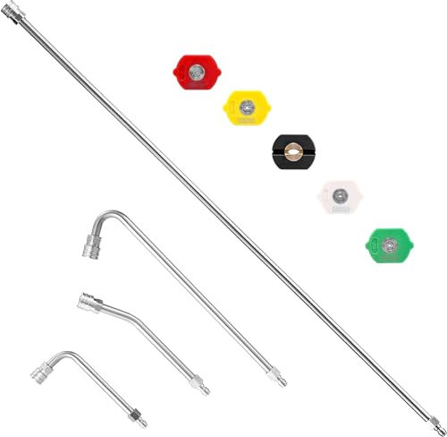 M MINGLE Pressure Washer Extension Wand - 60 Upgrade Power Washer Lance - Pressure Washer Accessories with 5 Nozzle Tips - 30°/90°/120° Curved Rod, 1/4 Quick Connect