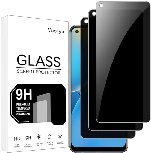 Vuciya 3 Pack Privacidad Protector de Pantalla para Oppo A74 4G / Oppo A94 5G vidrio templado,Dureza 9H,Sin Burbujas, Antihuellas,Antiarañazos,HD