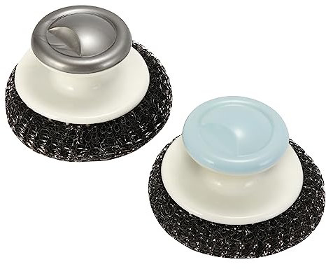 2Pcs Stainless Steel Wool Scrubber with Handle, Steel Wool Scrubber for Cleaning Dishes, Stainless Steel Scrubbing Brushes Cleaning Supplies for Pots, Pans, Grills