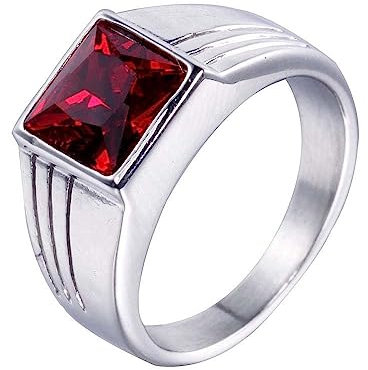 PAURO Herren Edelstahl Jahrgang Quadratischer Achat Stein Siegelring Versilbert, Rot Stein Größe 57 (18.1)