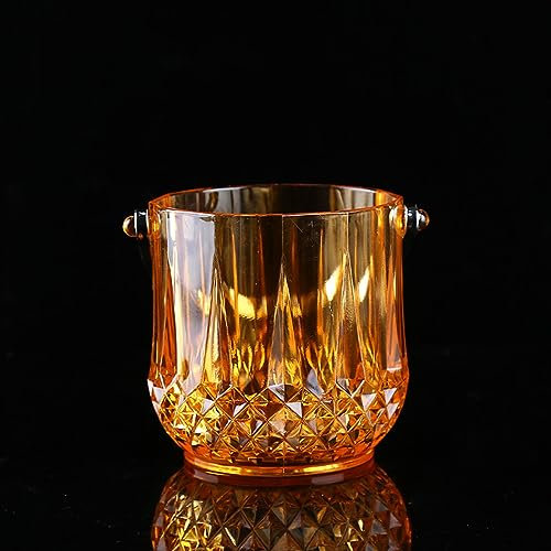 ZYFAB Cristal Acrílico Cubitera, Transparente Contenedor de Hielo Cubitera de Champaña Diamante Enfriador de Cerveza Vino con Asa para Bar Fiesta KTV,Naranja,12 * 13 * 9.2cm