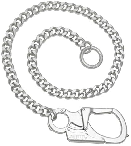 Ahiller Wallet Chain for Men, Lockable Carabiner with Tungsten Steel Taper, Heavy Duty Chain for Key Pocket Belt Jean (YK-Silver)