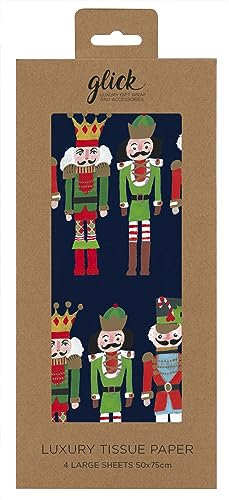 Glick Luxury Christmas Tissue Paper, Nutcracker Design, 4 Sheets, 50 x 75cm When Open, Navy Blue