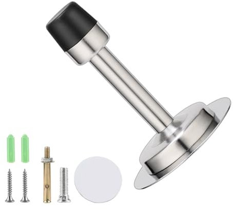 Misuyue Door Stoppers, Self Adhesive Door Stop, 3 inch/7.5cm Door Stoppers for Skirtings, Stainless Steel Wall Mounted Door Stop with Rubber Buffer Contains Fasteners Tall Metal Door Stop(Silver)