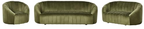 Beliani Sofa Set 3-teilig Samt grün gesteppt oval Muschelform niedrige Lehnen Malung