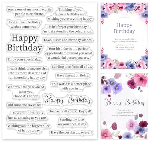 ORIGACH Birthday Sayings Clear Stamps for Card Making Birthday Greeting Words Transparent Silicone Stamps for DIY Scrapbooking Journaling Photo Album Craft Supplies