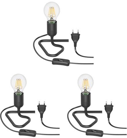 ledscom.de 3 Stück Tischlampe TRIN, Triangle Dreieck-Fuß, schwarz, inkl. E27 Lampe, Energieeffizienzklasse A (warmweiß, 4,2 W, 958lm)
