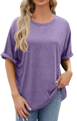 Oversize Magliette T Shirt Donna, Maniche Corte da Donna Tinta Unita Vintage Tops Scollo a V Tunica Tops Magliette Bohémien Elegante per la Primavera e L'Estate Leggera Confortevole e Traspirante
